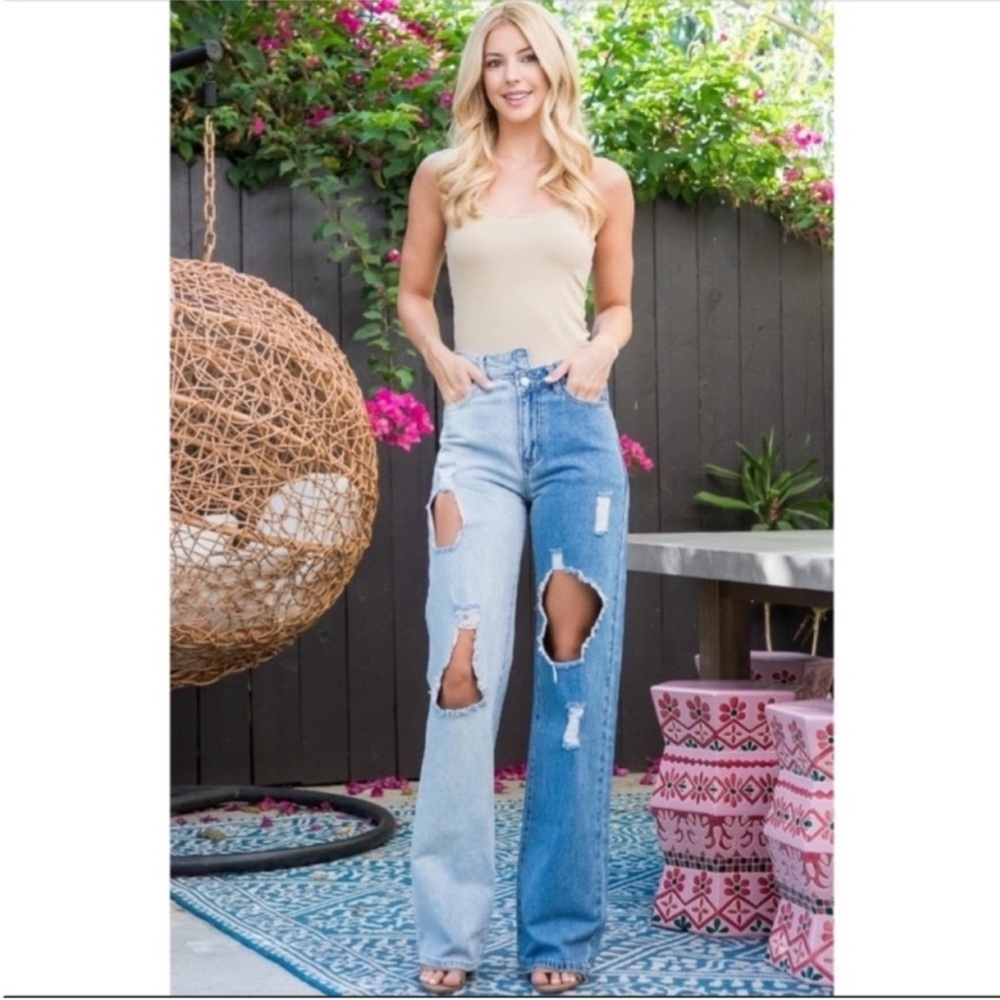 Blue B Collection Asymmetrical Distressed Jeans